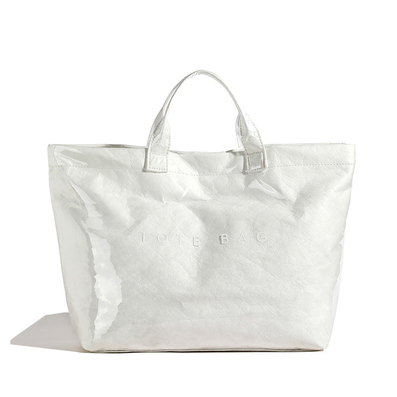 Vintage PVC tote with DuPont lettering. Simple, transparent, large - capacity handbag for commuting women. - Korvel
