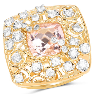 14K Yellow Gold Plated Morganite & White Topaz Cocktail Ring