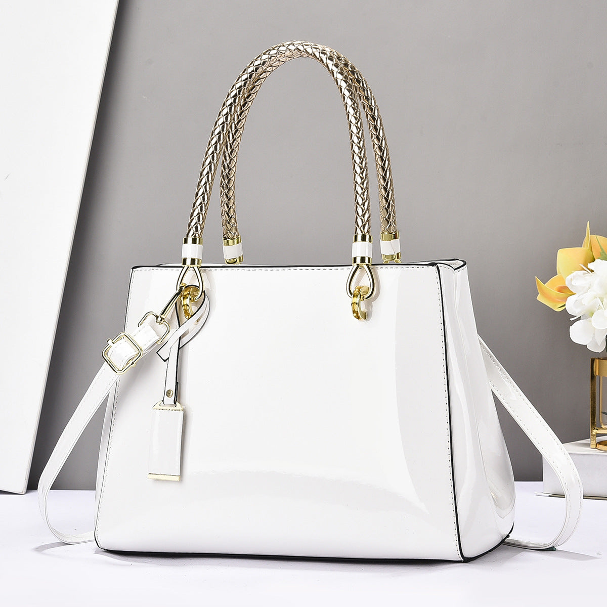 Fashionable Patent Leather Large-Capacity Handbag