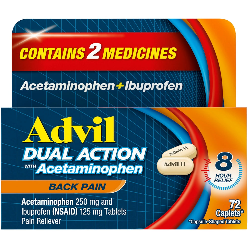 Advil Dual Action Back Pain Caplets - 72 Count