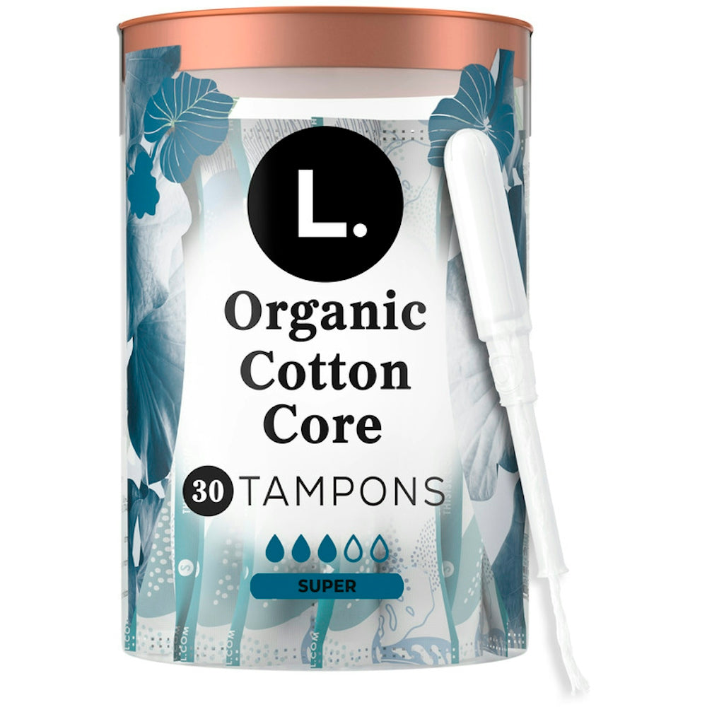 L. Tampones de algodón orgánico, super absorbencia, 30 unidades