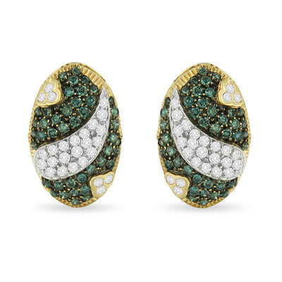 Pendientes de perlas ovaladas de diamantes negros y blancos con respaldo omega