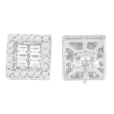 Pendientes de diamantes en oro blanco de 14 quilates con forma redonda y baguette