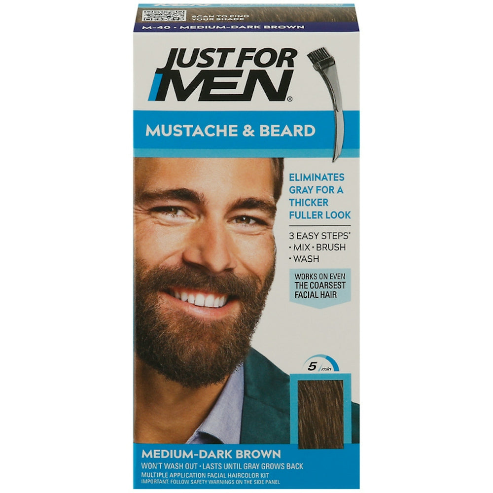 Just For Men Brush-In Color Gel for Mustache, Beard & Sideburns - Medium-Dark Brown