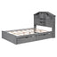 Full Size Wood Platform Bed with Storage Headboard - Gray