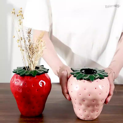 Strawberry ceramic vase, flower arrangement, living room home decoration ornament, hydroponic flower pot, high-end and high aest - Korvel