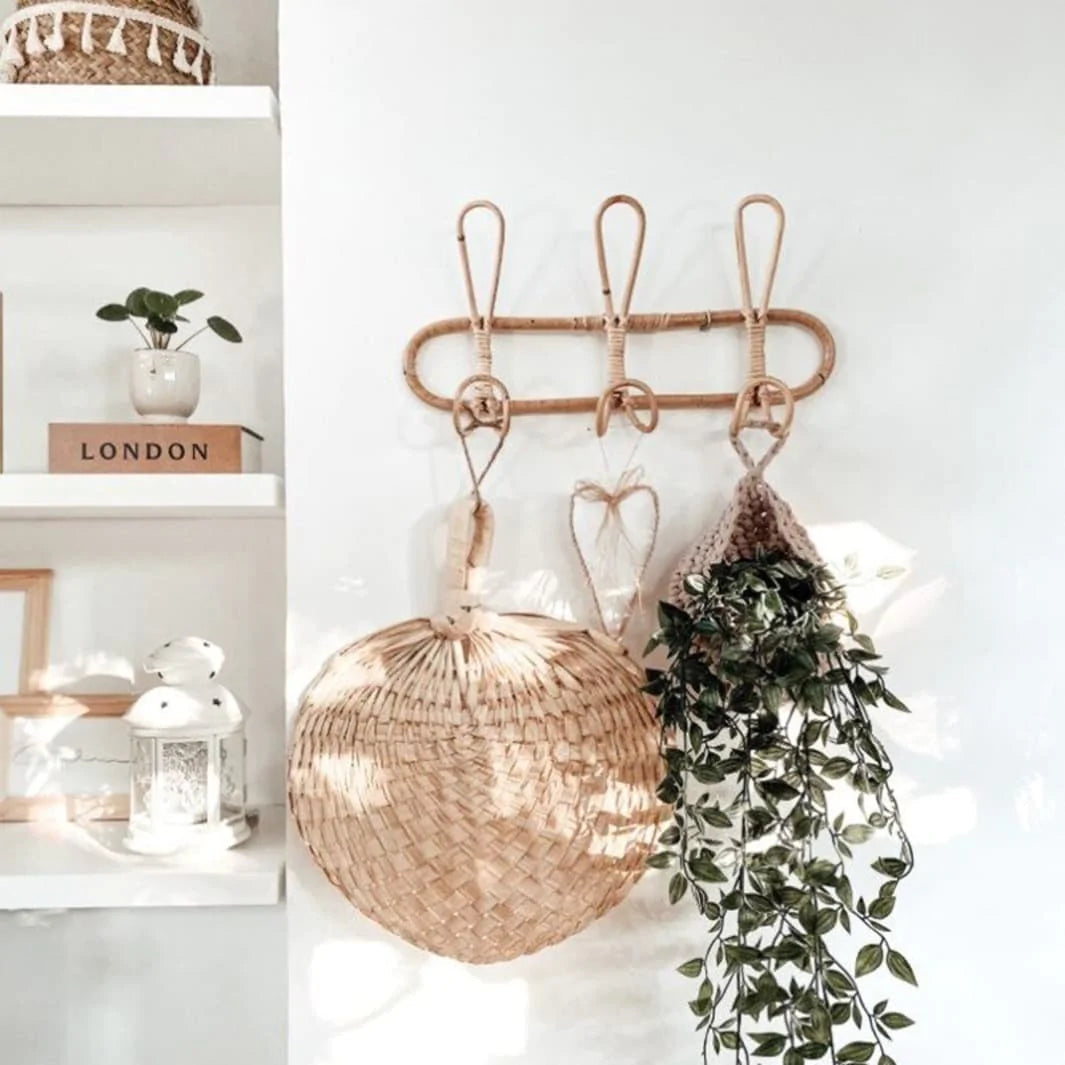 Kids Room Decor Hanger Rattan Wall Hooks Kids Garments Organizer Rack Clothes Hat Hanging Hook Rattan Hanger - Korvel