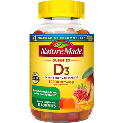 Nature Made Gomas de Vitamina D3 Extra Fuerte - 5000 UI, 80 Conteo