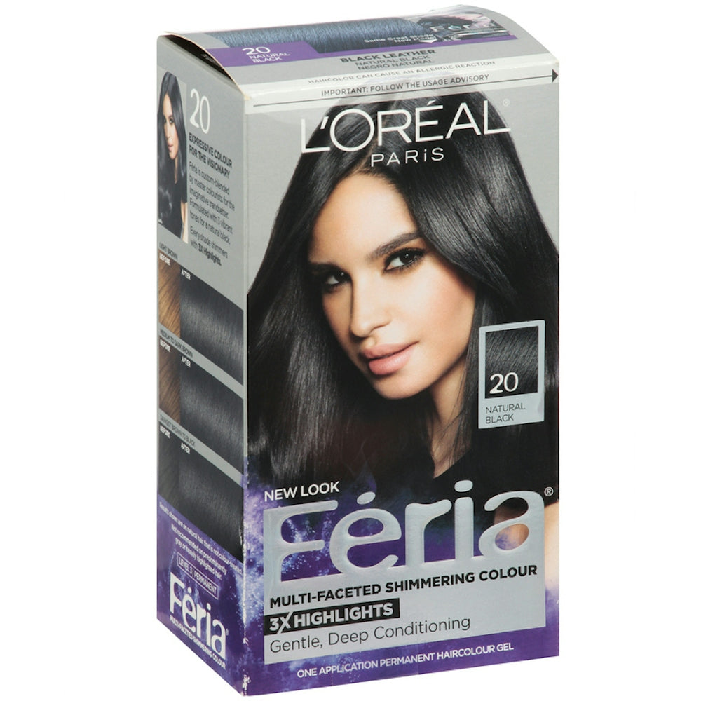 L'Oreal Paris Feria Gel de Couleur Permanente pour Cheveux, Noir Naturel 20