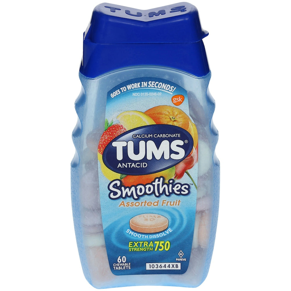 Comprimés antiacides Tums Smoothies Extra Fort - Fruits assortis, 60 unités