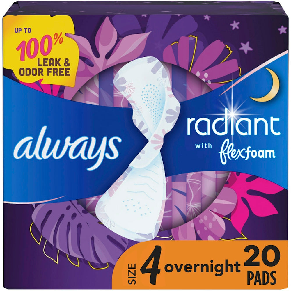 Always Radiant FlexFoam Compresas Nocturnas con Alas, 20 Contenido