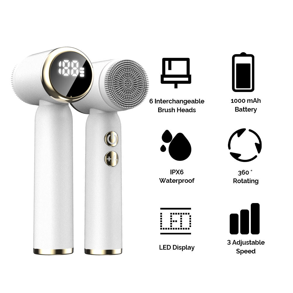 6-In-1 Hot And Cold Facial Cleanser Display Cleansing Brush Ultrasonic Facial Cleanser Pore Cleaning Silicone Beauty Instrument - Korvel