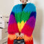 Contrast-Color Plush Patchwork Overcoat