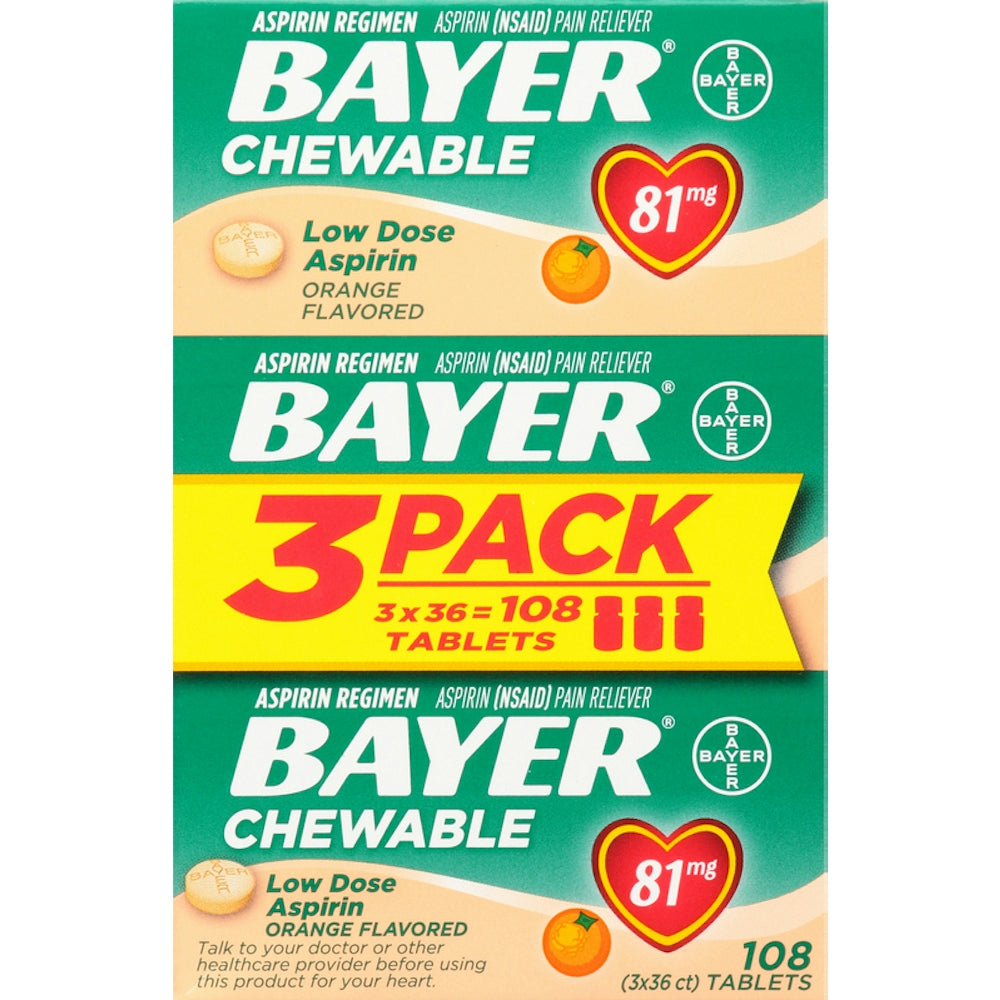 Bayer Aspirin 81 Mg Chewable Tablets - Orange Flavor, 3 Pack
