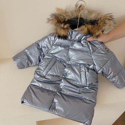 Children's Mid-Length Down Jacket with Fur Collar