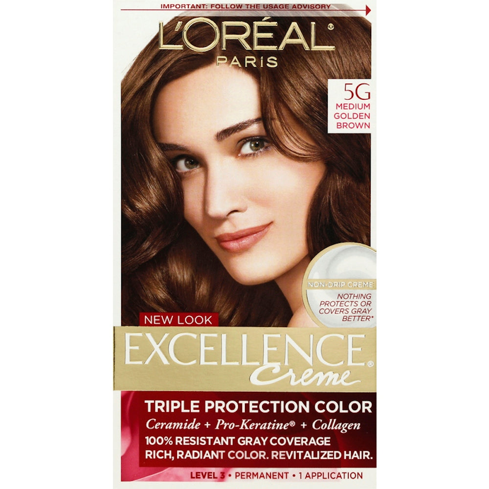 Excellence L'Oreal Paris Creme Permanent Hair Color, 5G Medium Golden Brown