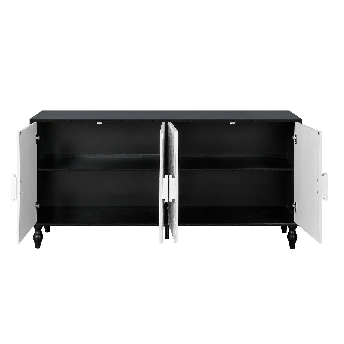Vintage White Large Faceted Carved Sideboard with Black Frames