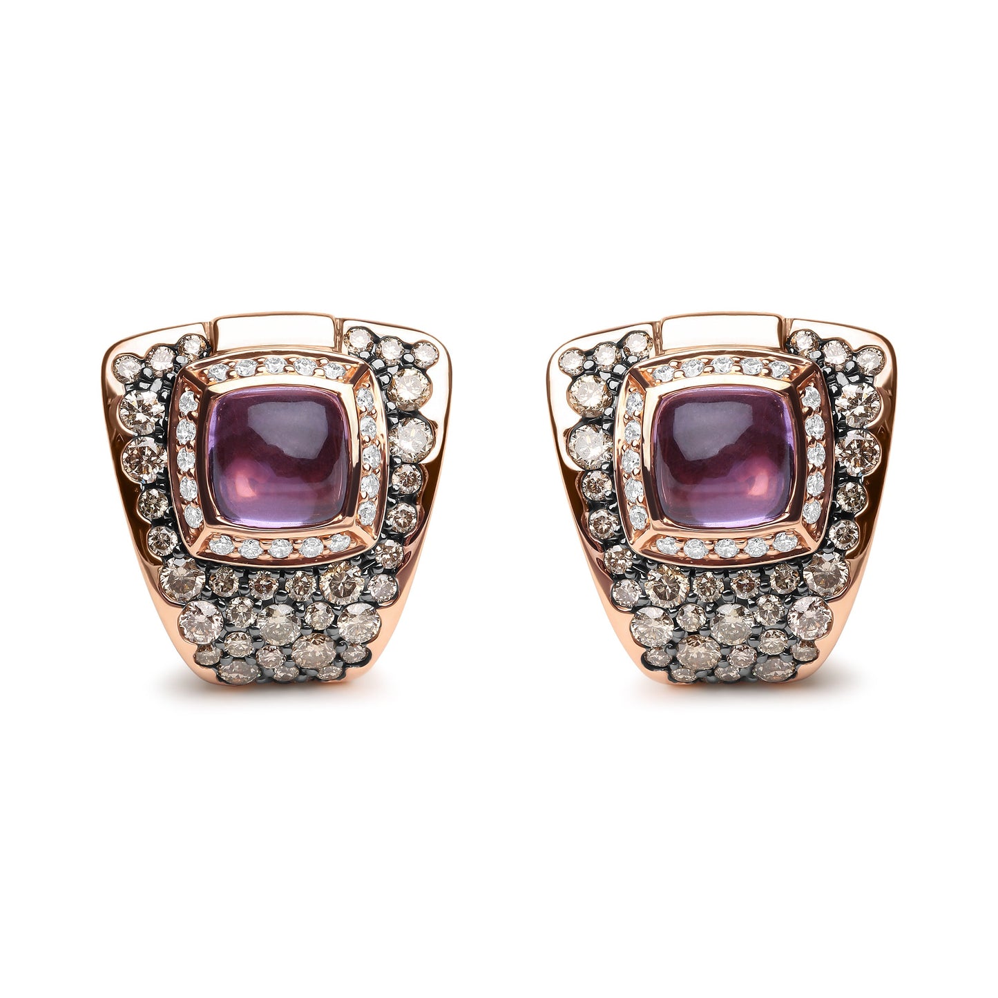 Pendientes de Aro Geométricos de Diamante y Amatista en Oro Rosa de 18K