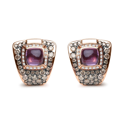 Pendientes de Aro Geométricos de Diamante y Amatista en Oro Rosa de 18K