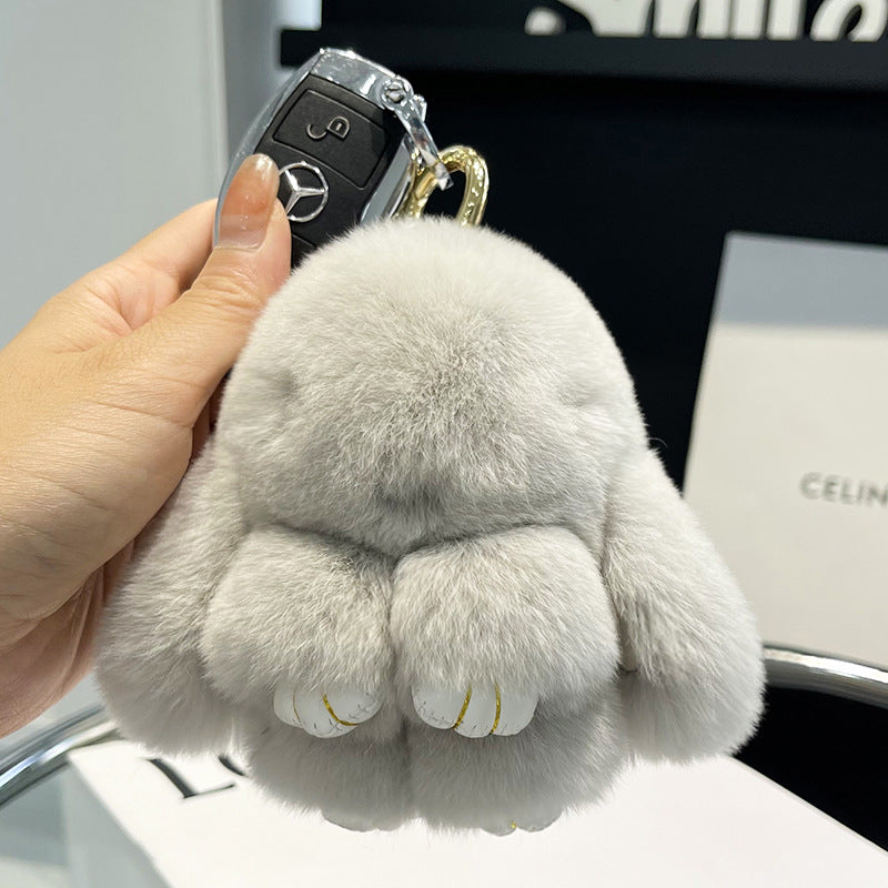 Cute Rex Rabbit Fur Doll Bunny Car Keychain Pendant Mini Bag Plush Dead Ornament Rabbit - Korvel