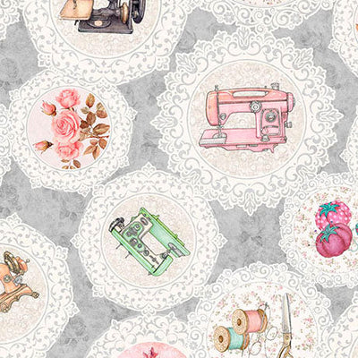 Tissu en coton gris shabby chic - 44"/45" par yard