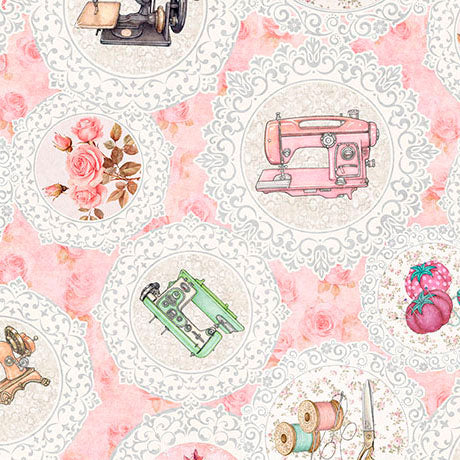 Pink Sewing Doilies Shabby Chic Cotton Fabric 44"/45" Per Yard