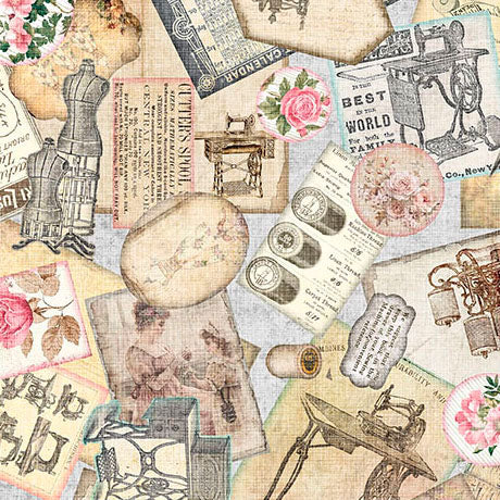 Tissu en coton gris Sew Shabby Chic - 44"/45" par yard