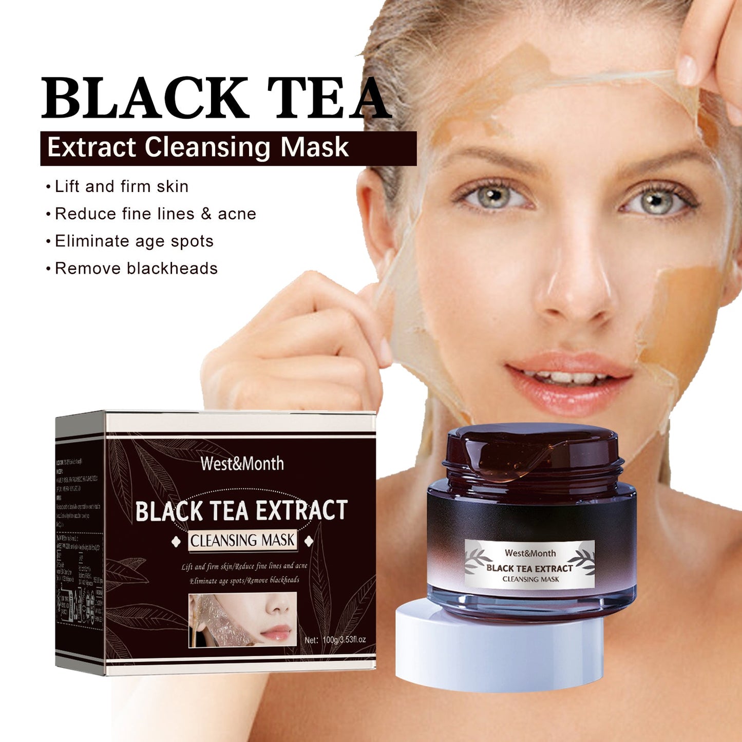 Black Tea Extract Cleansing Mask, Clean And Delicate Pore Brightening Skin Rejuvenating Daub Type Facial Mask - Korvel