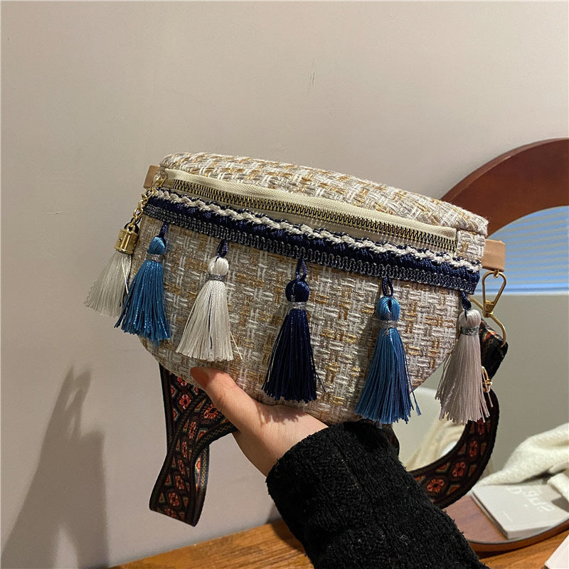 Bolso de Hombro Woven con Borlas para Viajes Casuales