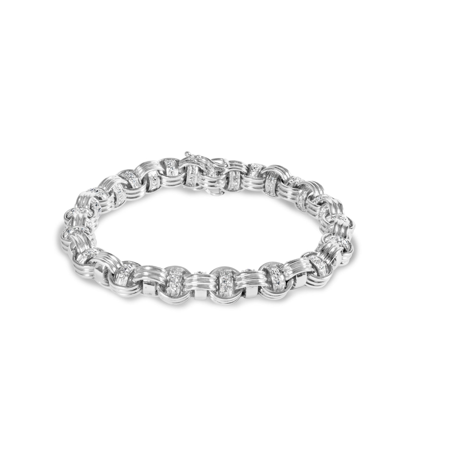 Bracelet en or blanc 14K avec diamants en maillons byzantins - 7 pouces