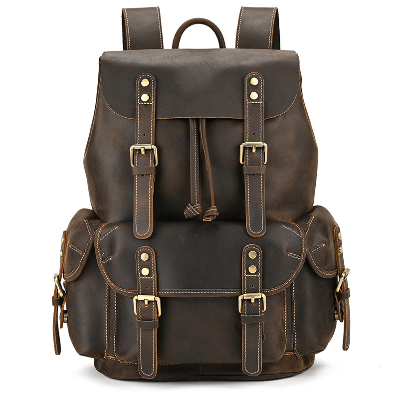 Large Capacity Crazy Horse Leather Backpack for Travel