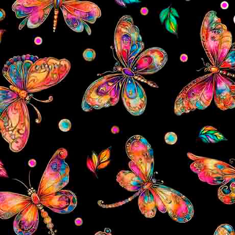 Fluttering Gardens Butterflies Black Cotton Fabric - 44"/45" Per Yard