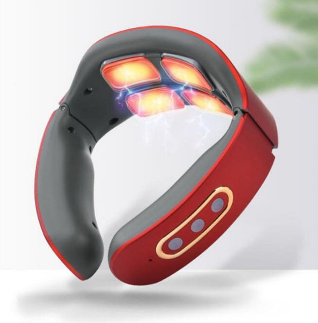 USB Rechargeable 4 Heads Cervical Spondylosis Massager Intelligent Whole Body Meridian Massage Pulse Kneading Heating Neck Protector - Korvel