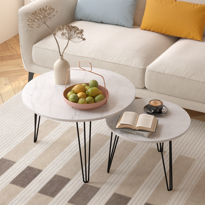 Ensemble de 2 tables basses rondes empilables de 27,56'' - Blanc