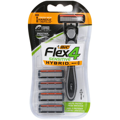 BIC Hybrid 4 Flex Men's Disposable Razor with 4 Cartridge Refills