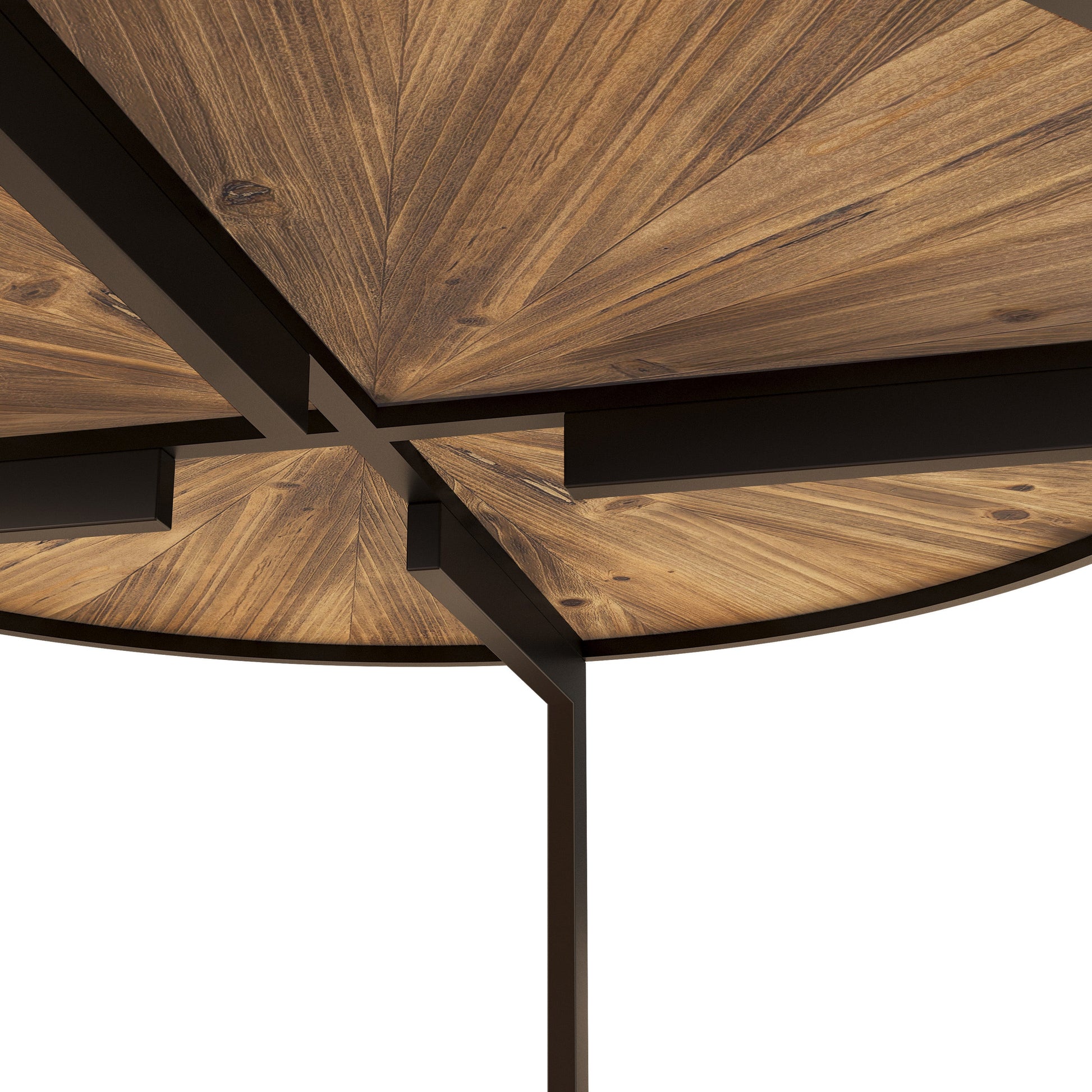 31.5 "Round Coffee Table Stand Wooden Double Layer Coffee Table with Open Storage Space and Metal Table Legs - Korvel
