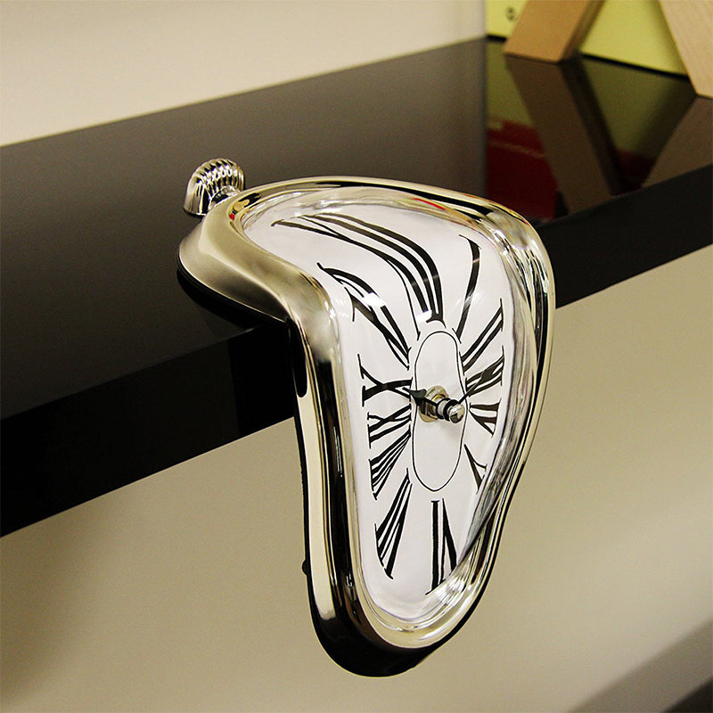 Twisted Corner Clock: Retro Melting Design with Roman Numerals
