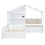 Twin Size House Bed with Upholstered Sofa and Charging Station