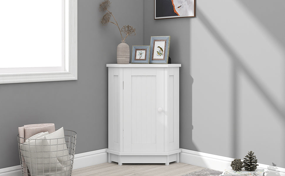 Modern White Triangle Corner Bathroom Cabinet with Adjustable Shelf