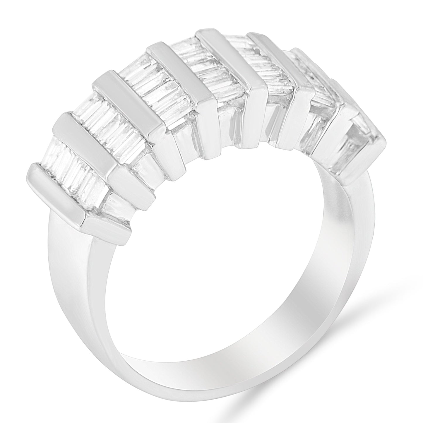 Bague de mariage multi-rangs en diamant taillé en baguette en argent sterling .925