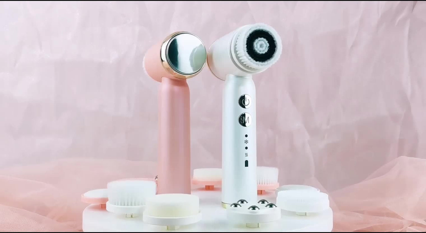 6-In-1 Hot And Cold Facial Cleanser Display Cleansing Brush Ultrasonic Facial Cleanser Pore Cleaning Silicone Beauty Instrument - Korvel