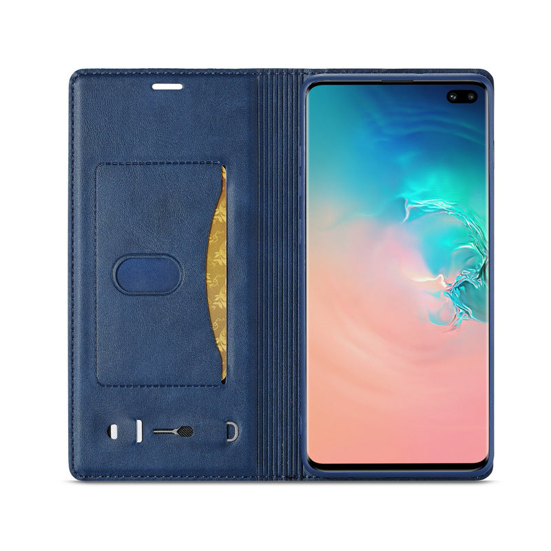 For Apple iPhone13 Calfskin Pattern External Card Simple Flip Phone Case Business Bracket - Korvel