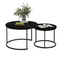 A set of nested coffee tables, 27.6-inch round coffee table, wooden marble patterned tabletop, sturdy metal frame (black) - Korvel