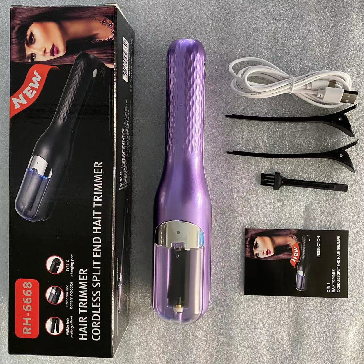 Fully automatic hair clipper, hair splitting and trimming device, multifunctional electric women's 2-in-1 trimming and cutting d - Korvel
