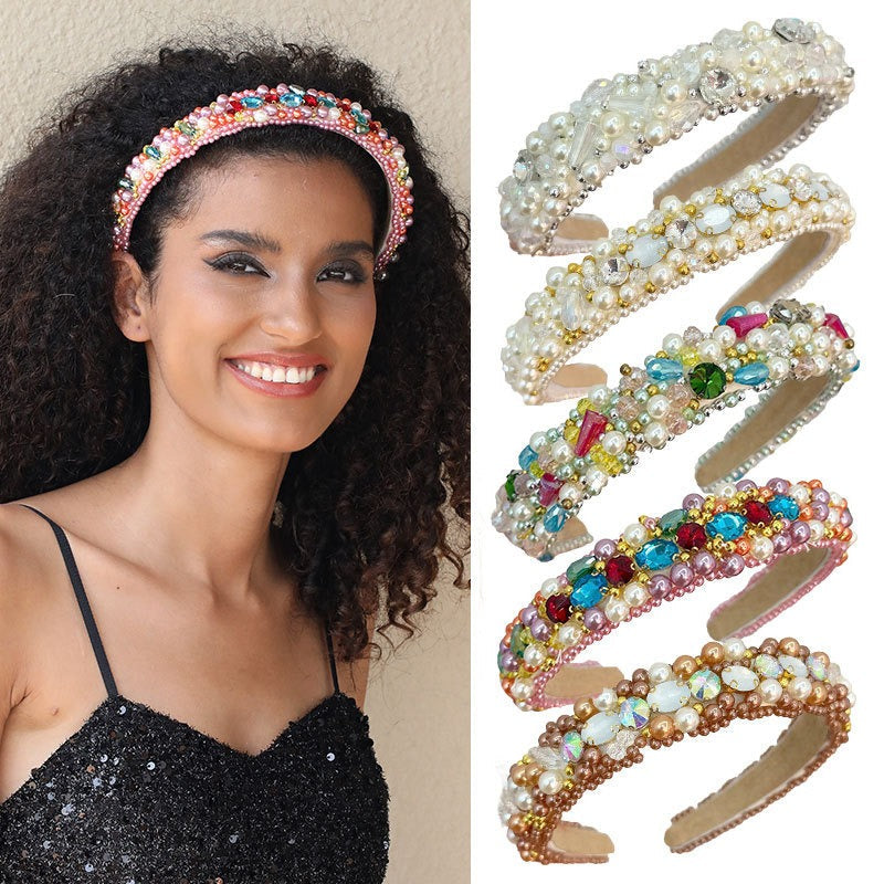 Elegant Handmade Beaded Crystal Pearl Headband