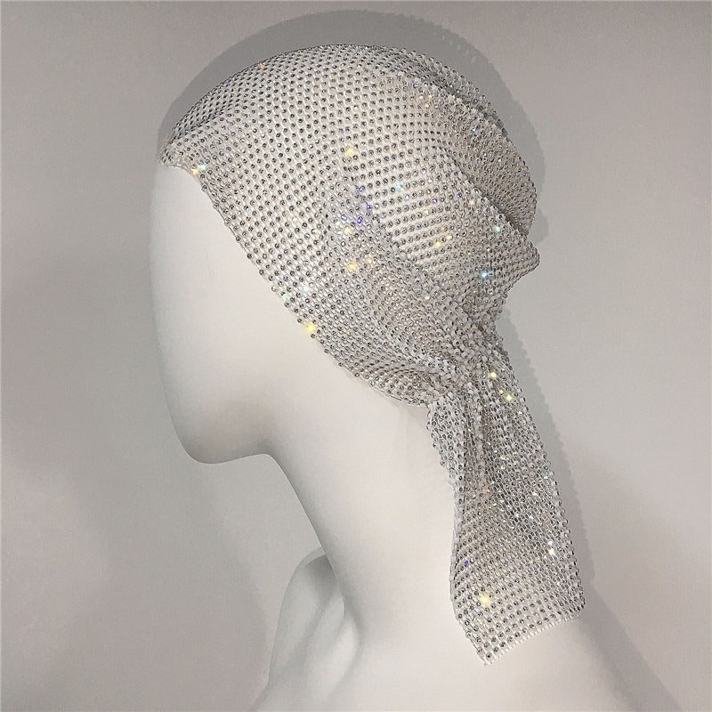 Mesh Rhinestone Elastic Hair Band Headband Outdoor Fashion Headwear Fishing Net Hat - Korvel