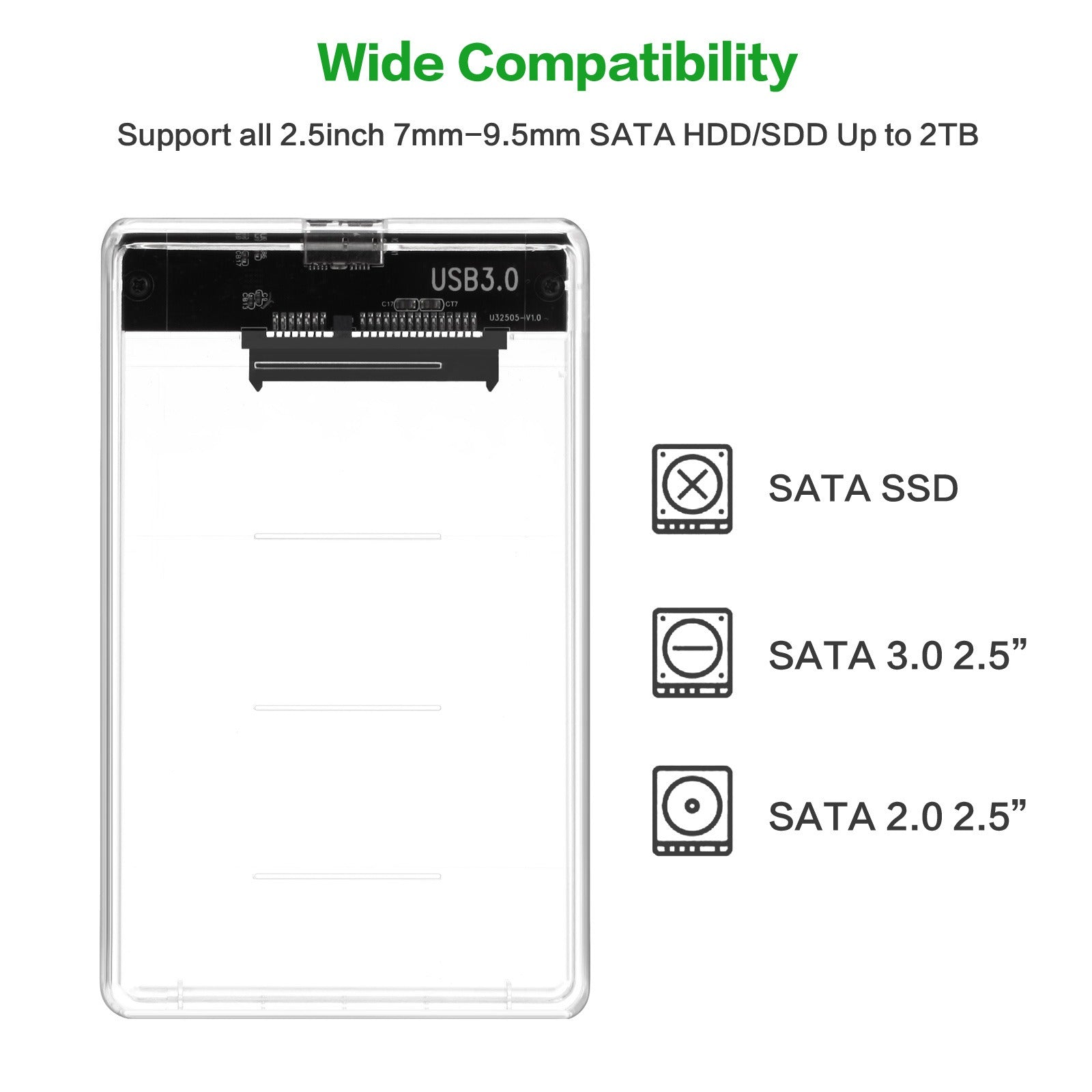 2.5-inch tool free transparent hard drive case 3.0 notebook external portable hard drive case 3.0 SSD - Korvel