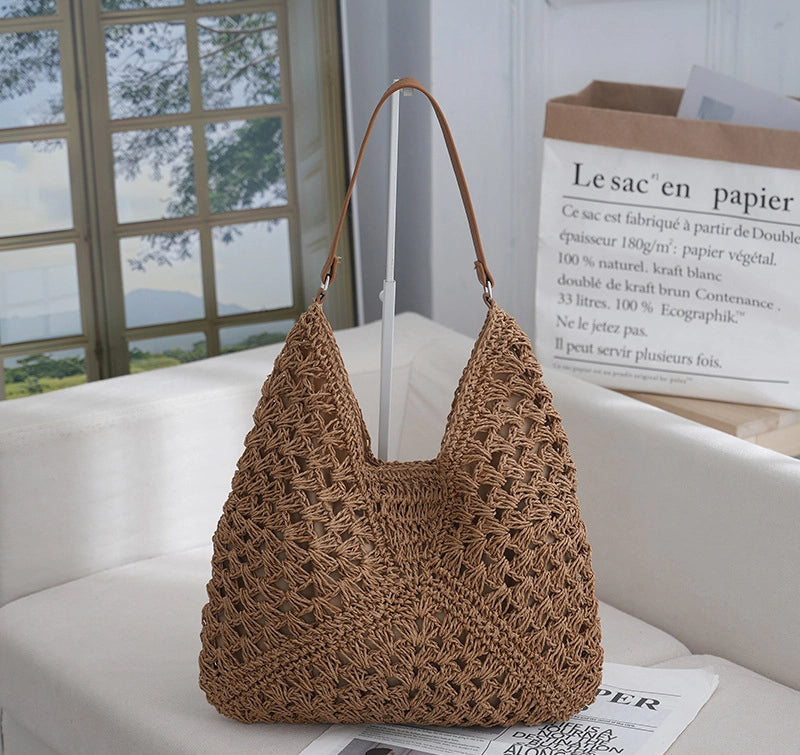 Hollow out straw woven bag woven belt armpit bag - Korvel