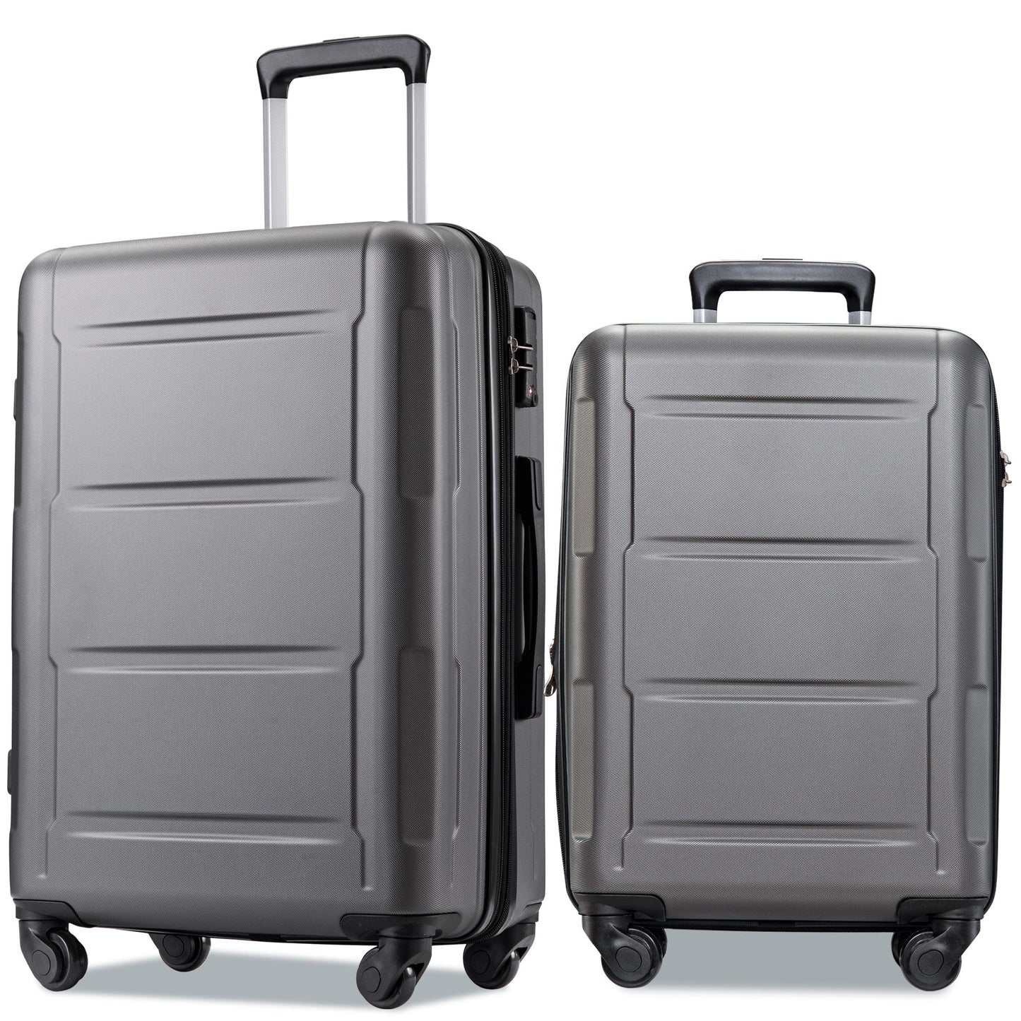 Expanable Spinner Wheel 2 Piece Luggage Set ABS Lightweight Suitcase with TSA Lock 20inch+24inch Dark Gray + Plastic - Korvel