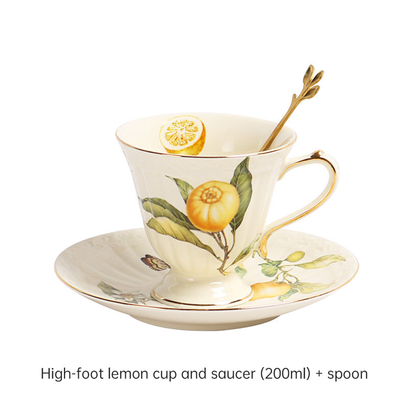 European - style Elegant Lemon Espresso Cups Set: Includes Tea Cups, Saucers, Ceramic Mugs, and a Dessert Plate - Korvel
